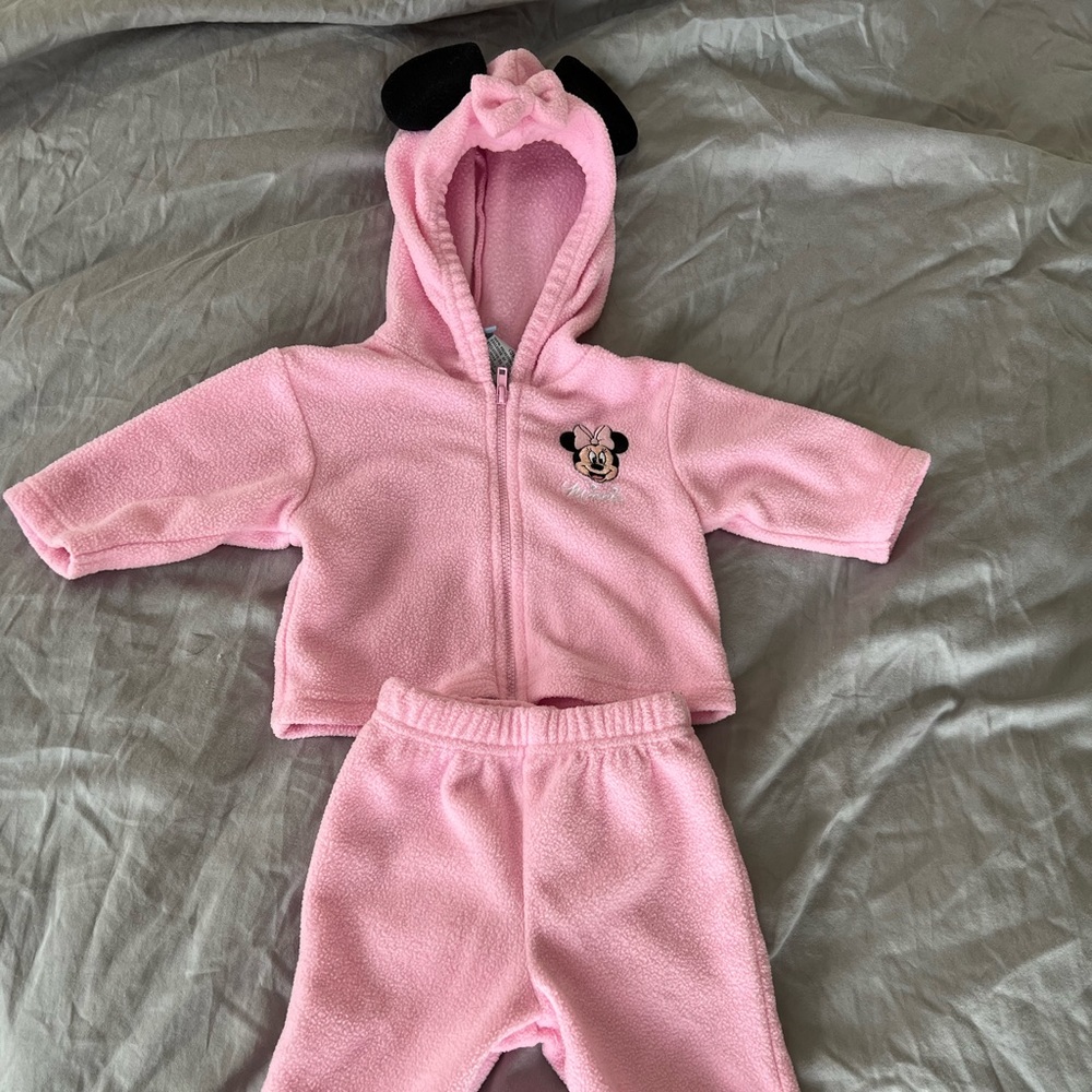 Minnie Mouse pink fleece zip up footed pants 3 months
